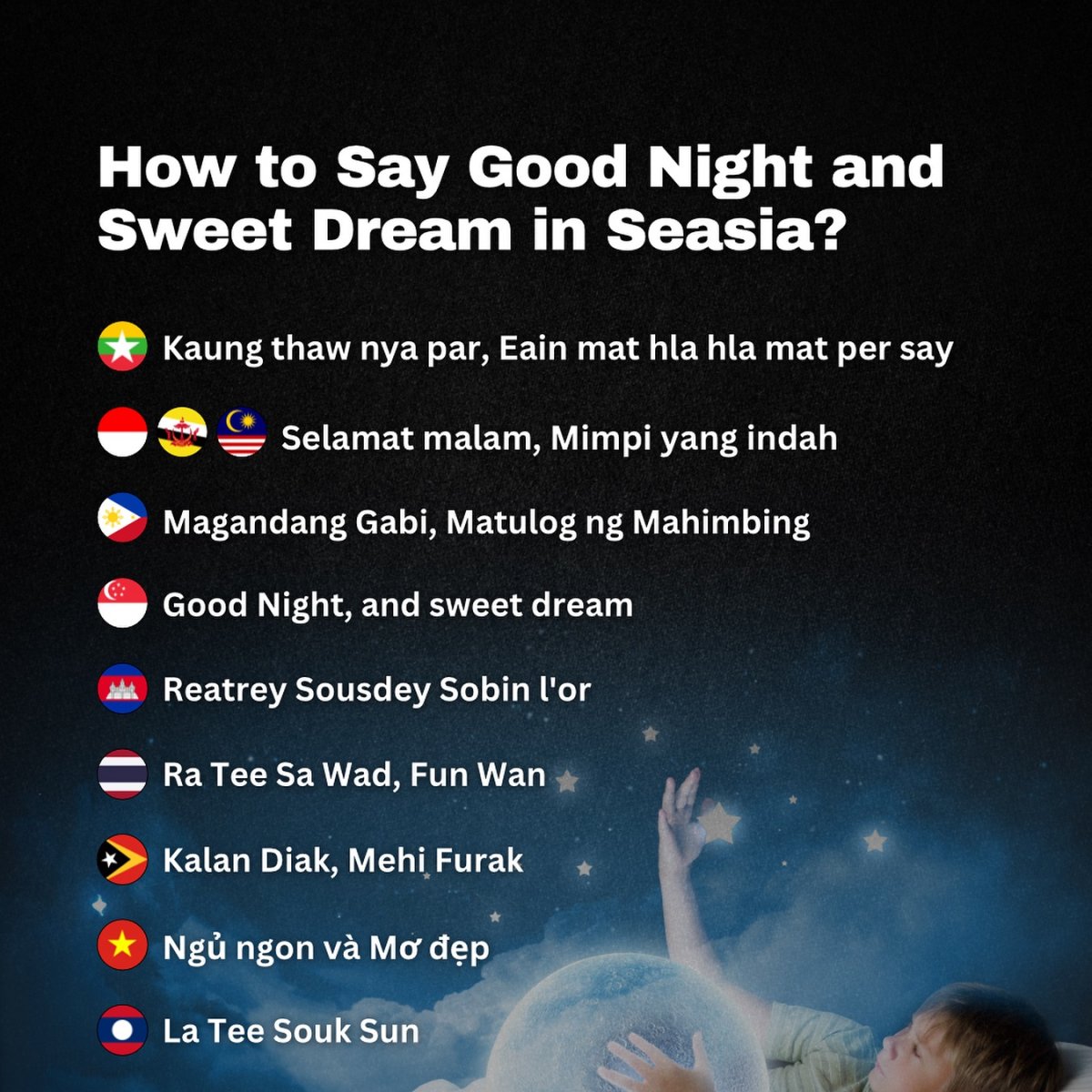 How to Say Good Night and Sweet Dream in Southeast Asia?
