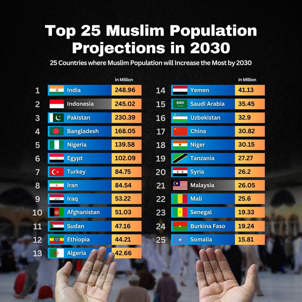 Top 25 Muslim Population Projections in 2030