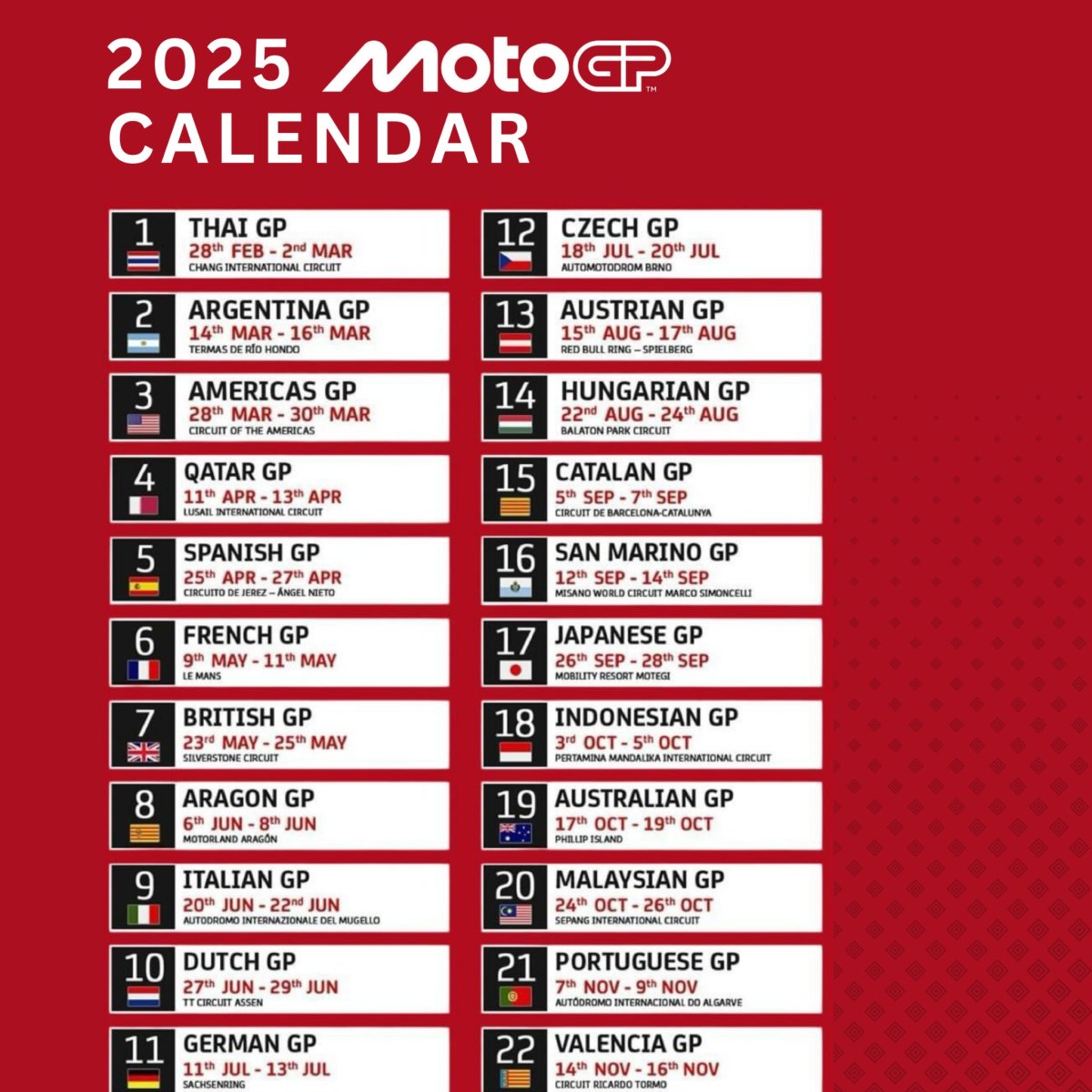 2025 MotoGP Calendar