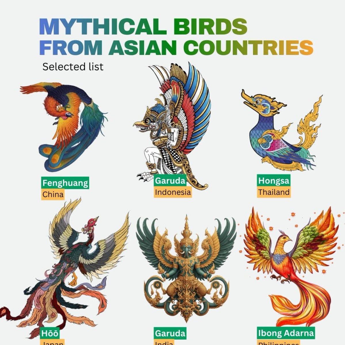 Mythical birds from Asian Countries