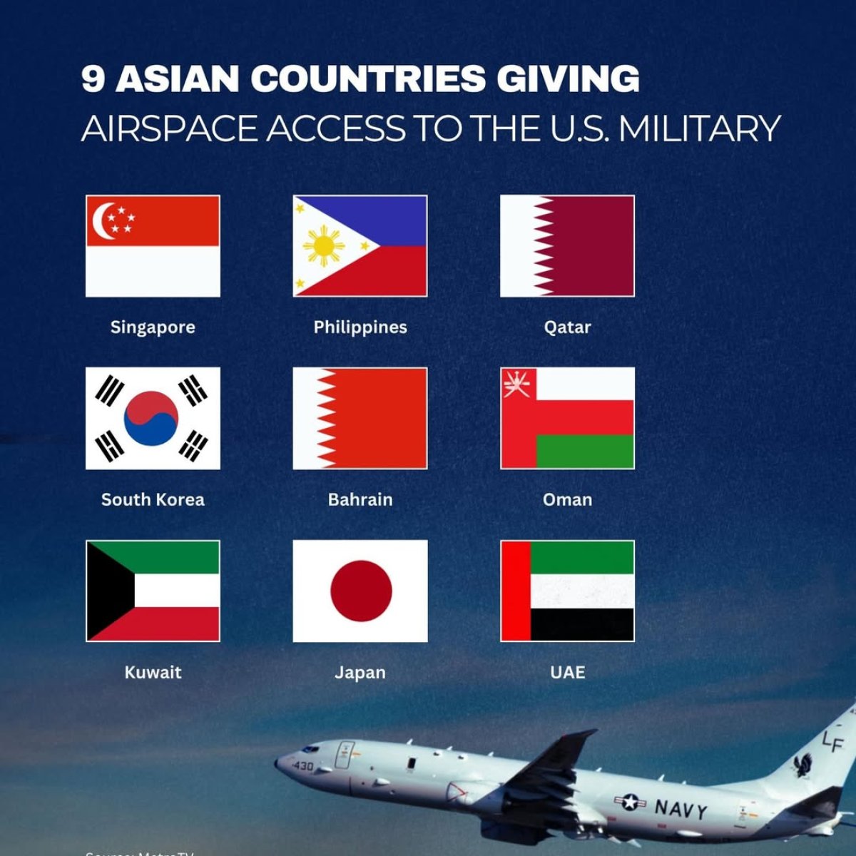 9 Asian Countries Giving Airspace Access to the U.S. Military